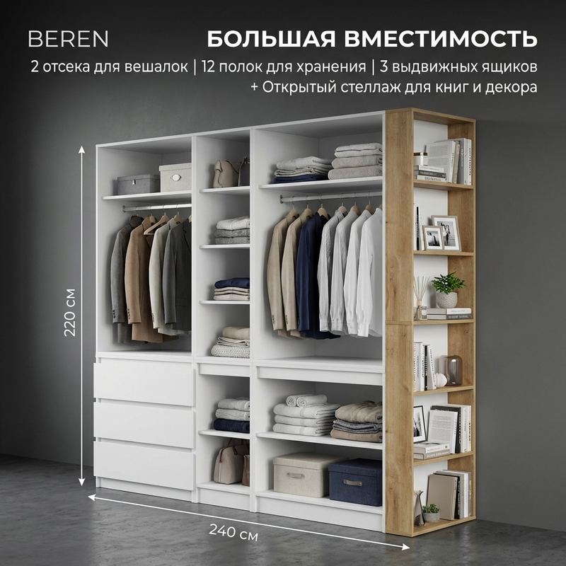 Шкаф 240 см — умещает гардероб двоих