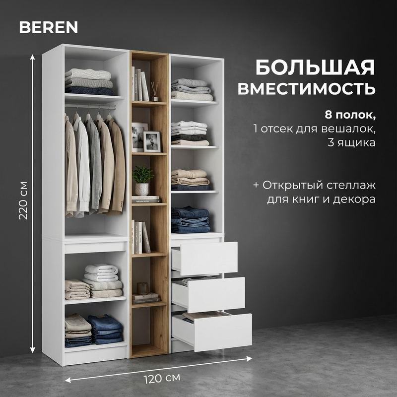 Шкаф 120 см — и одежда, и бельё на своих местах